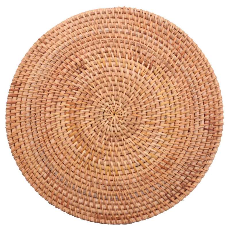 Round Rattan Woven Serving Tray with Handles Ottoman Tray