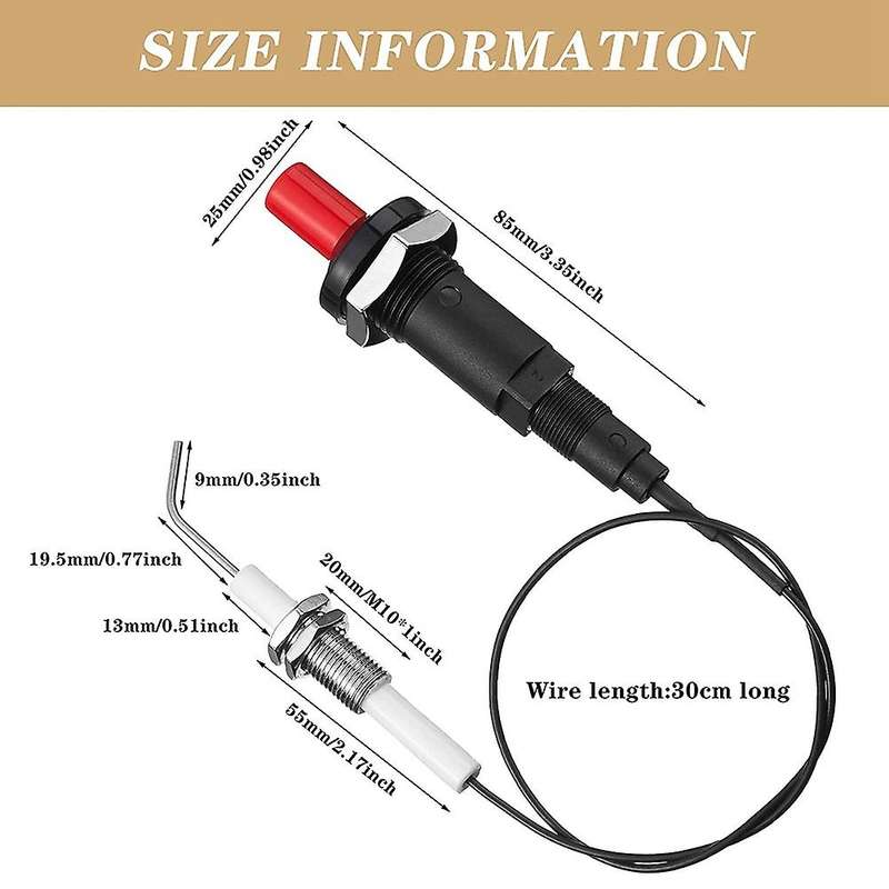 4 Pieces Propane Push-type Piezo Igniter Kit Wire 30 Cm for Gas Grill