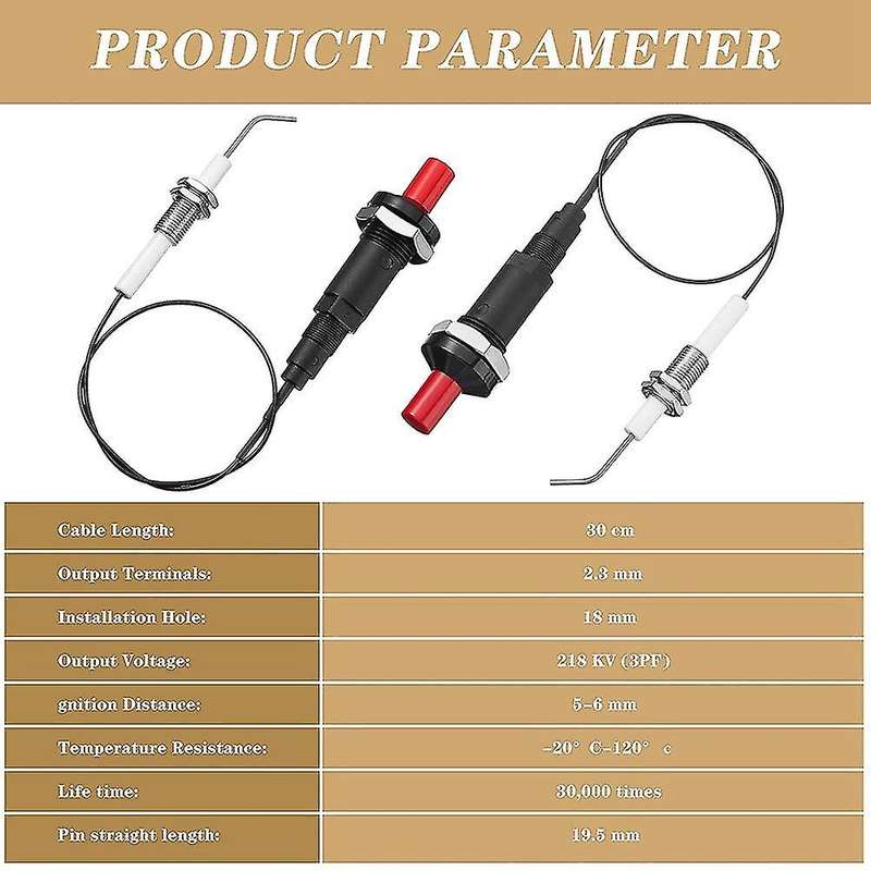 4 Pieces Propane Push-type Piezo Igniter Kit Wire 30 Cm for Gas Grill