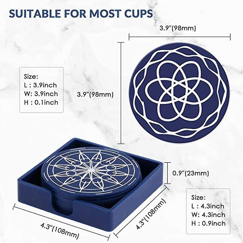Drink Coaster, Silicone Coaster 8-piece Set with Bracket