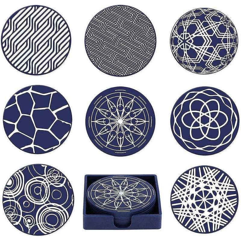 Drink Coaster, Silicone Coaster 8-piece Set with Bracket