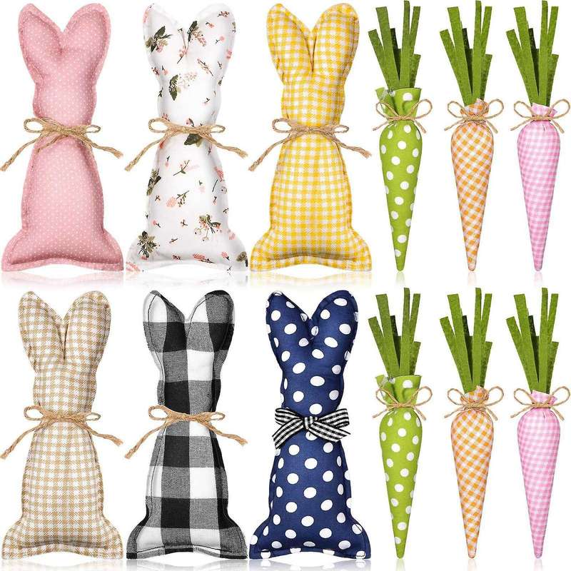 12 Pieces Stuffed Fabric Bunnies Easter Table Decor for Desk Counter