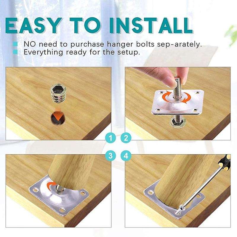 Leg Mounting Plates with Hanger Bolts Furniture Leg Attachment Plates