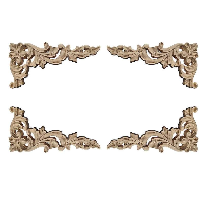 4pcs/set Wood Carved Corner Onlay Applique Unpainted Frame Cupboard C
