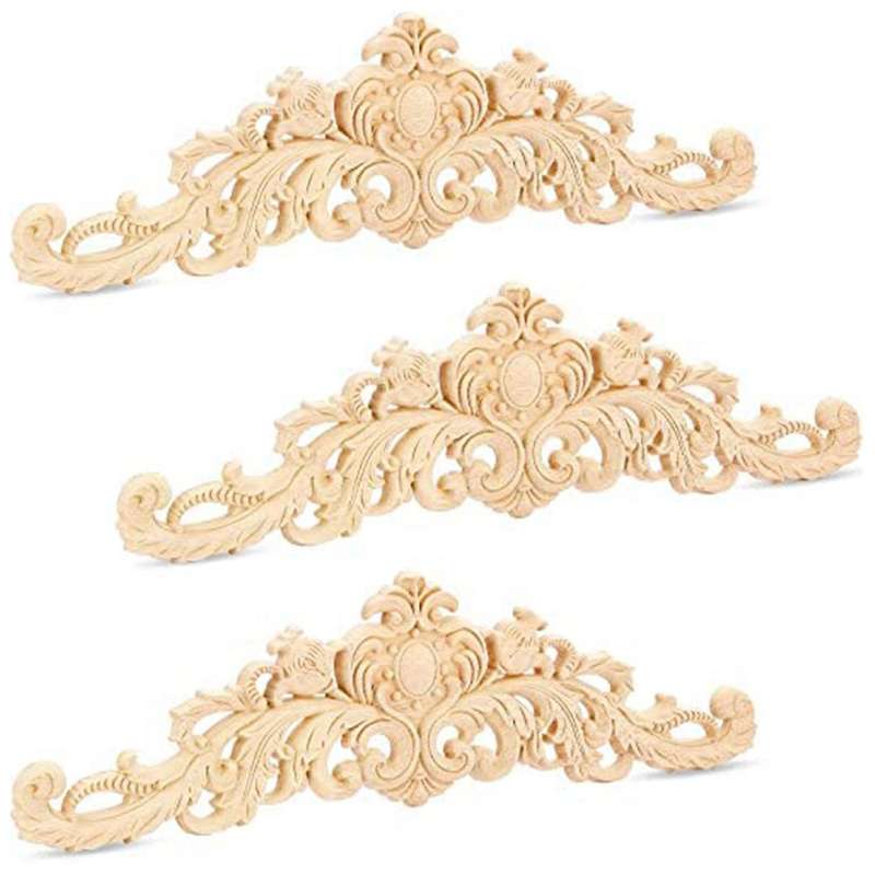 3 Pcs Unpainted Diy Wood Appliques for Furniture Long Carved Onlay