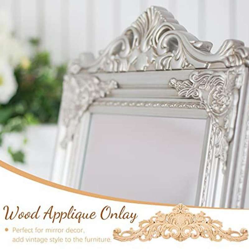 3 Pcs Unpainted Diy Wood Appliques for Furniture Long Carved Onlay