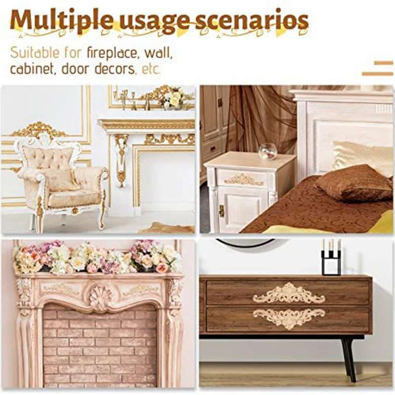 3 Pcs Unpainted Diy Wood Appliques for Furniture Long Carved Onlay