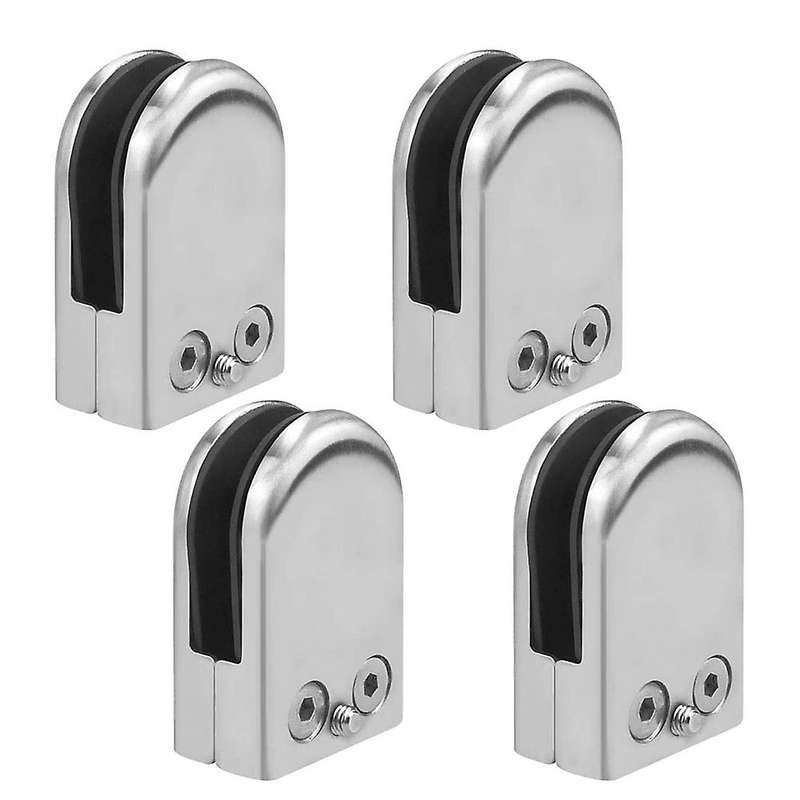 4 Pcs Stainless Steel Round Flat Back Glass Clamp Bracket( 8-10mm)