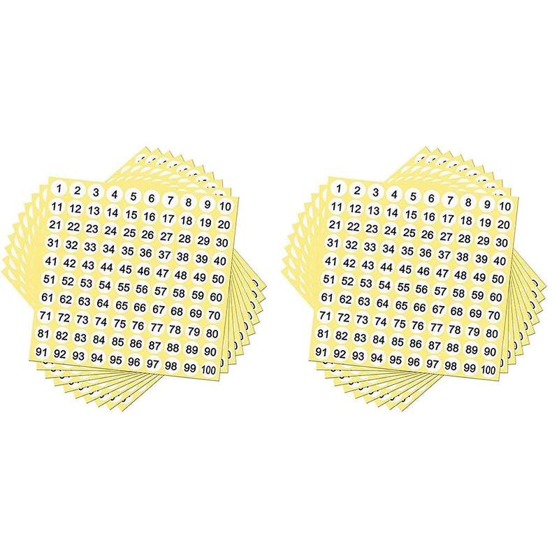 200 Sheets Number Labels Stickers 1-100 Numbers Round Stickers