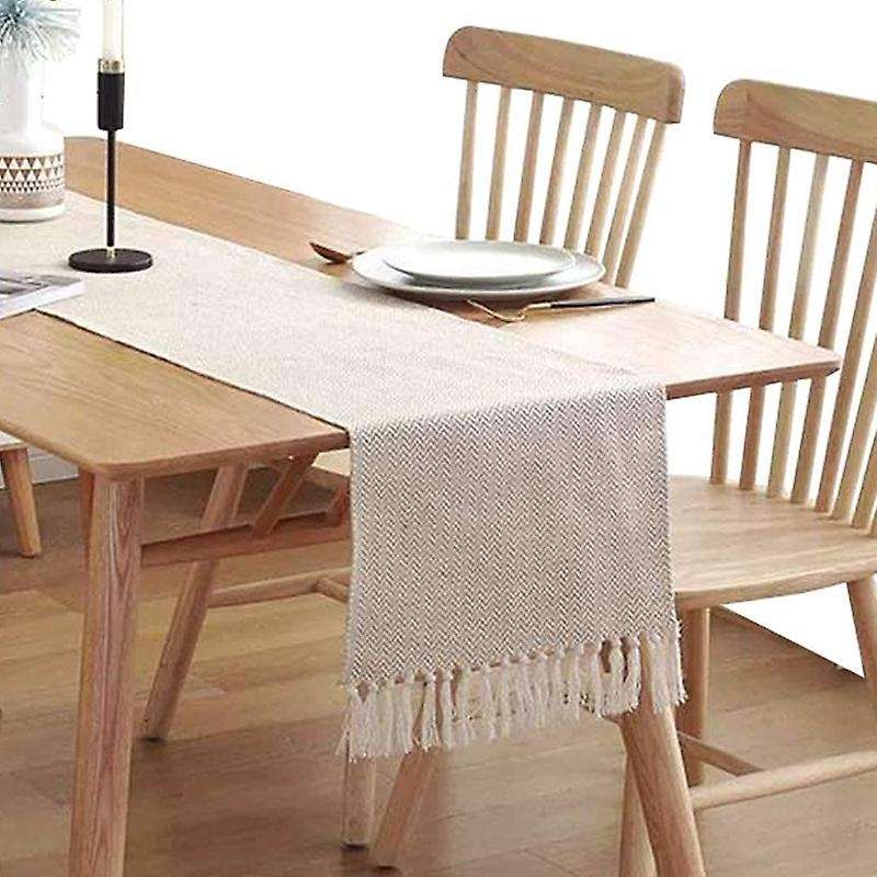 Cotton Linen Fringe Table Runner,tablerunner for Home Decor 13x94inch