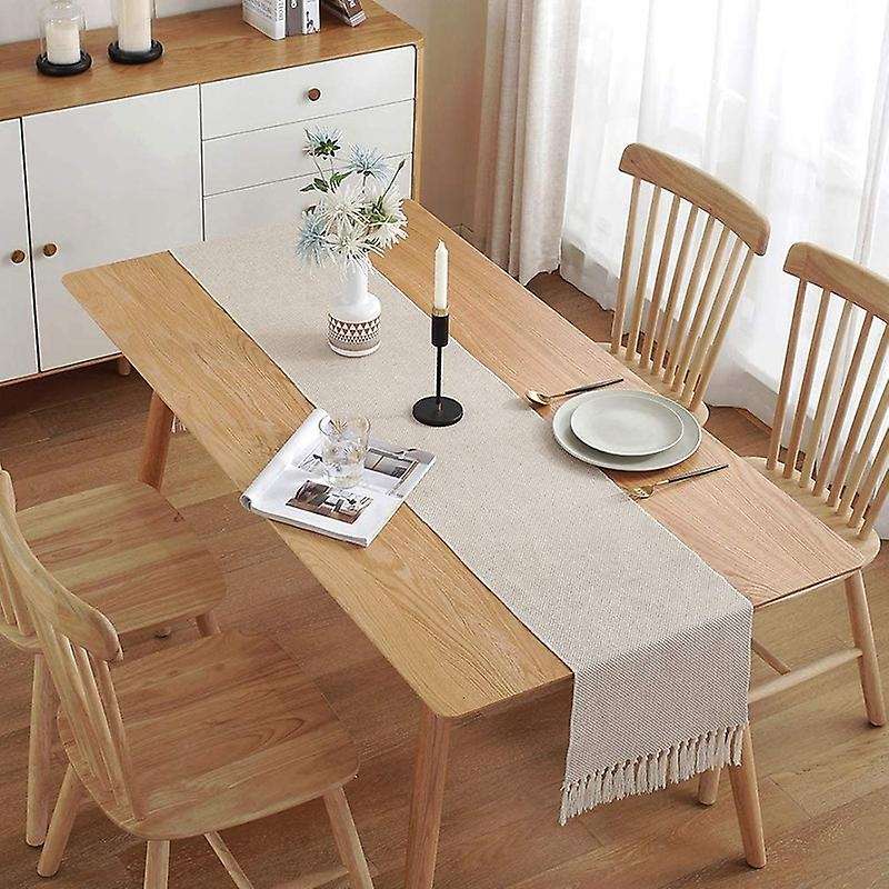 Cotton Linen Fringe Table Runner,tablerunner for Home Decor 13x94inch