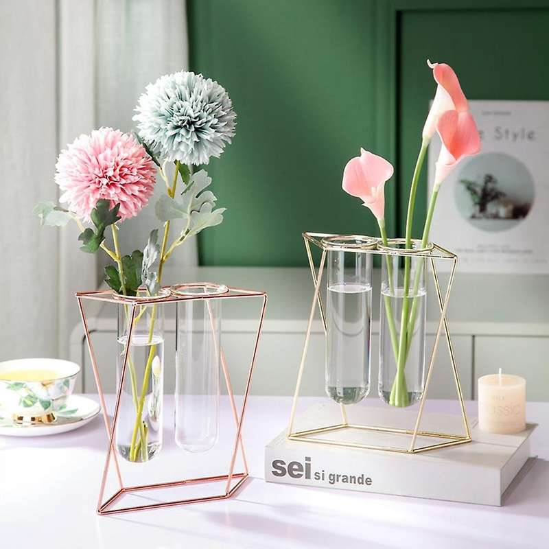 Wall-mounted Glass Vase Wall Decoration Hanging Vases, Rose Gold