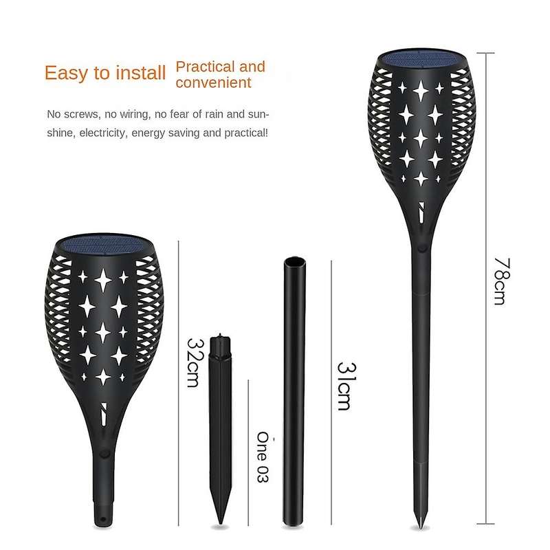 96led Solar Led Flame Torch Outdoor Pack Waterproof Decor Lighting
