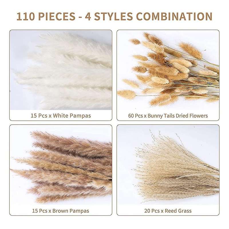 110 Pcs Dried Pampas Grass Decor,dried Bouquet for Boho Home Decor