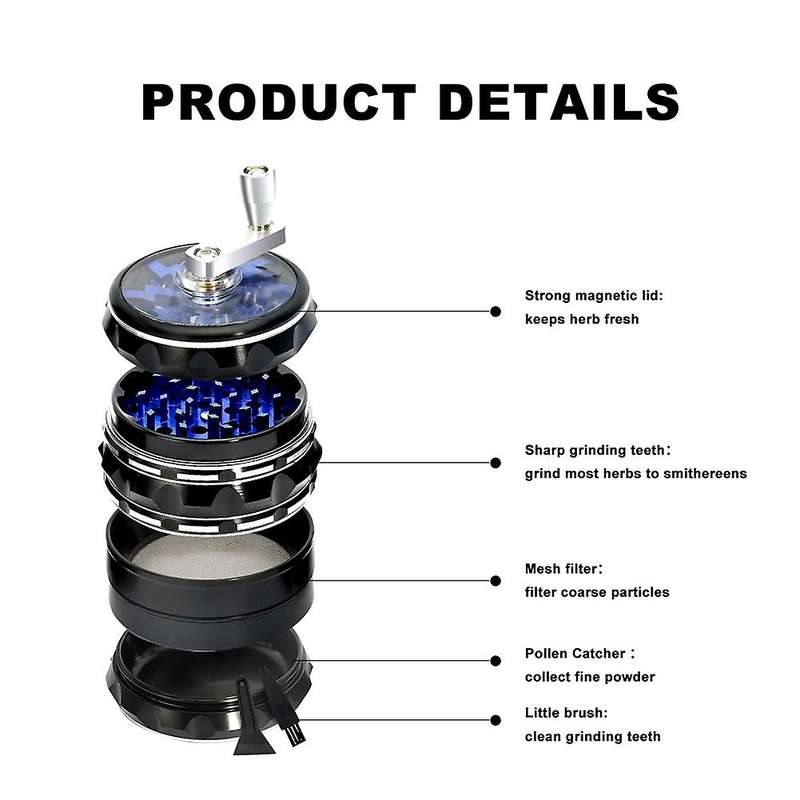 Hand Crank Grinder 2.5inch Aluminium with Clear Top Black Grinder