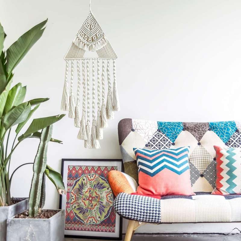 Boho Dream Catcher, Triangle Macrame Crochet Wall Hanging, White