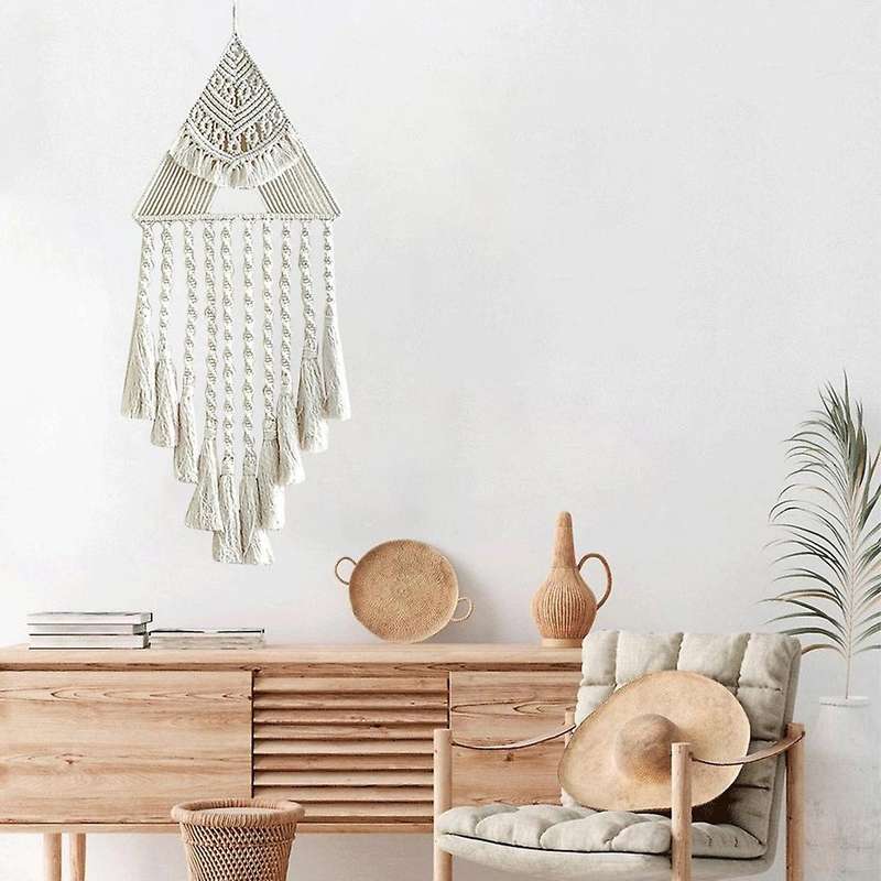 Boho Dream Catcher, Triangle Macrame Crochet Wall Hanging, White