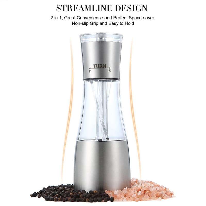 Pepper and Salt Grinder 2 In 1,mill Shaker with Adjustable Coarseness