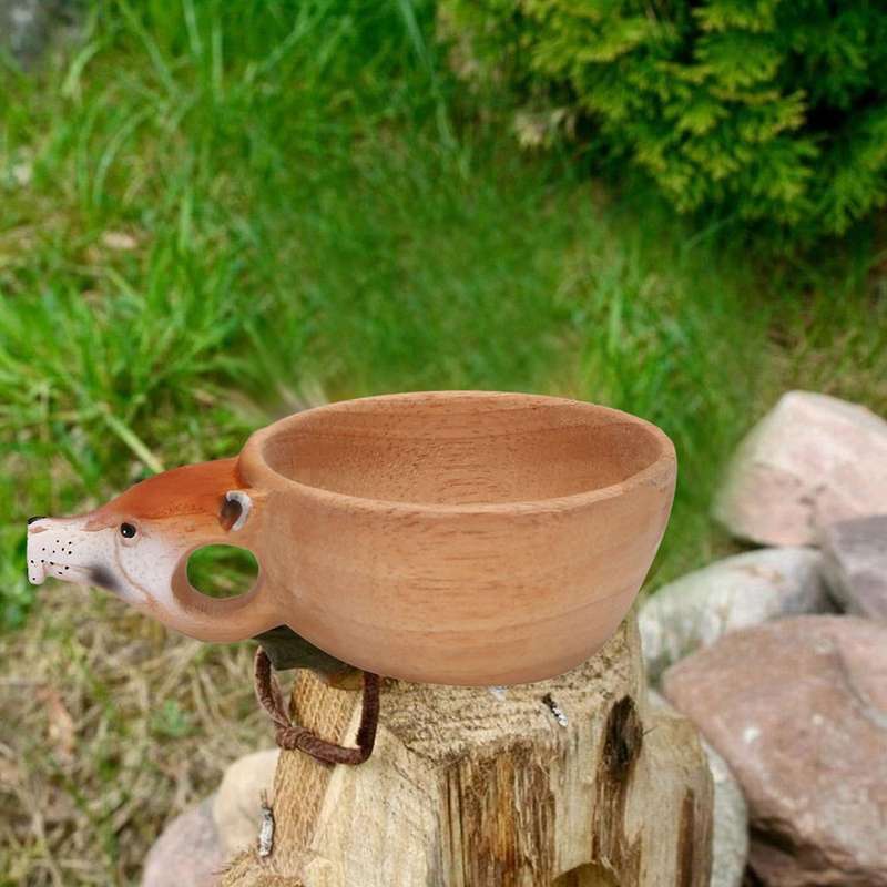 Hand Carved Animal Rubber Wooden Water Cup Camping Coffee Cups -5