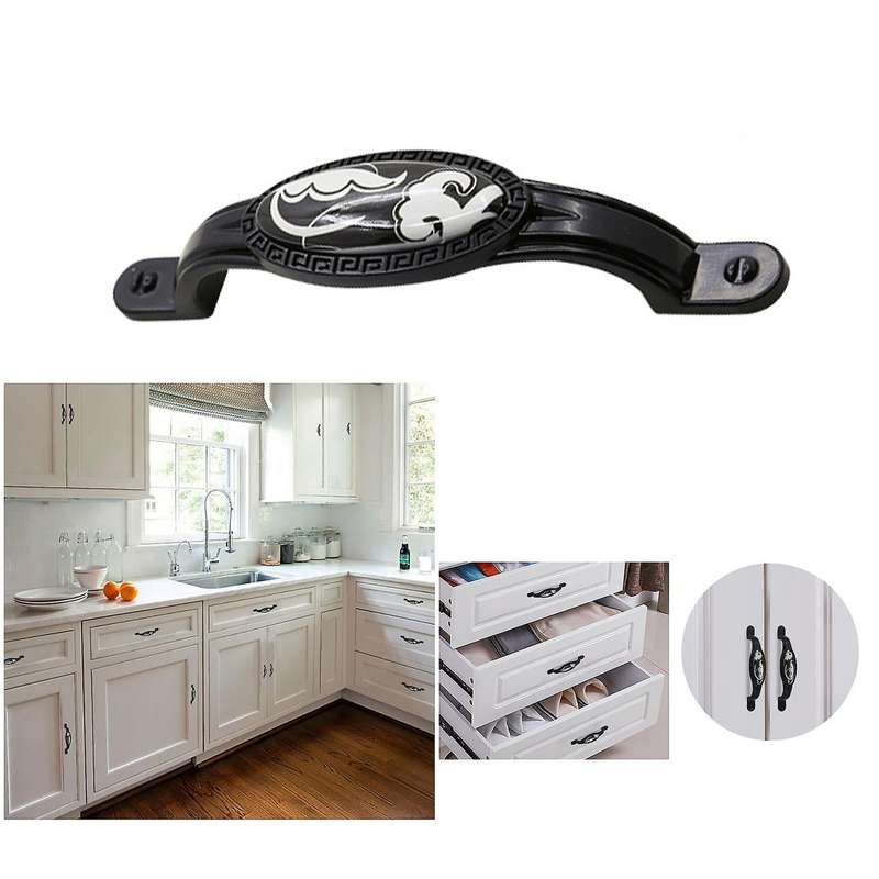 4pcs Cabinet Handles Ceramic Zinc Alloy Door Handles Black Knobs