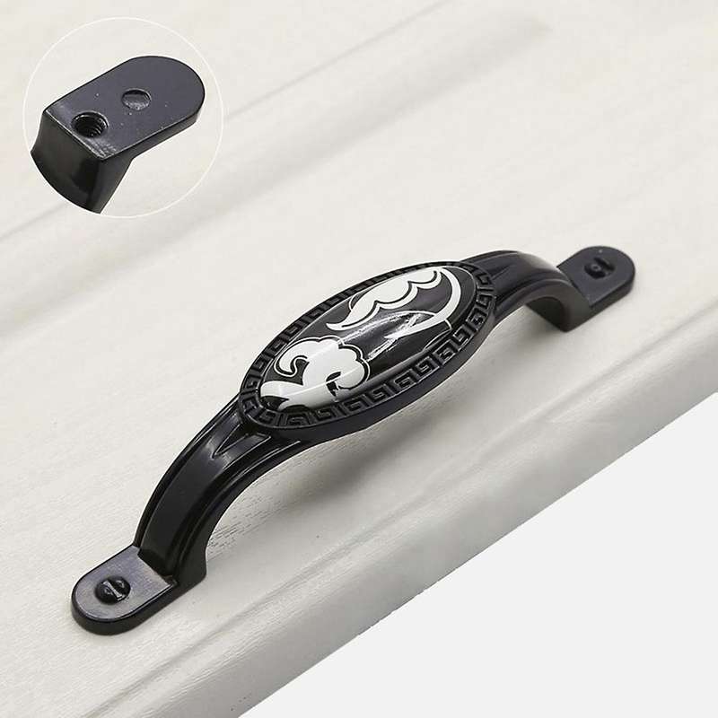 4pcs Cabinet Handles Ceramic Zinc Alloy Door Handles Black Knobs