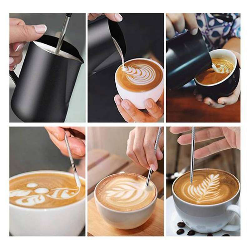 Stainless Steel Milk Frothing Pitcher 12oz with Cappuccino Stencil