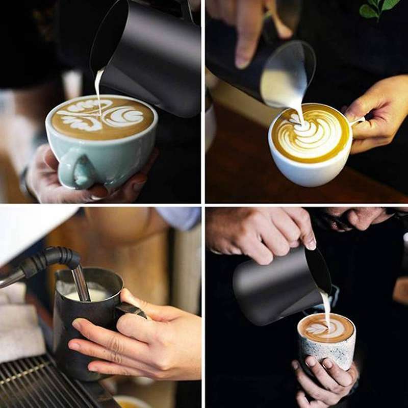 Stainless Steel Milk Frothing Pitcher 12oz with Cappuccino Stencil