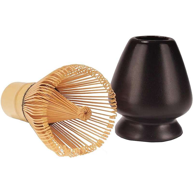 Matcha Tea Whisk Set - Bamboo Whisk and Whisk Holder - Black