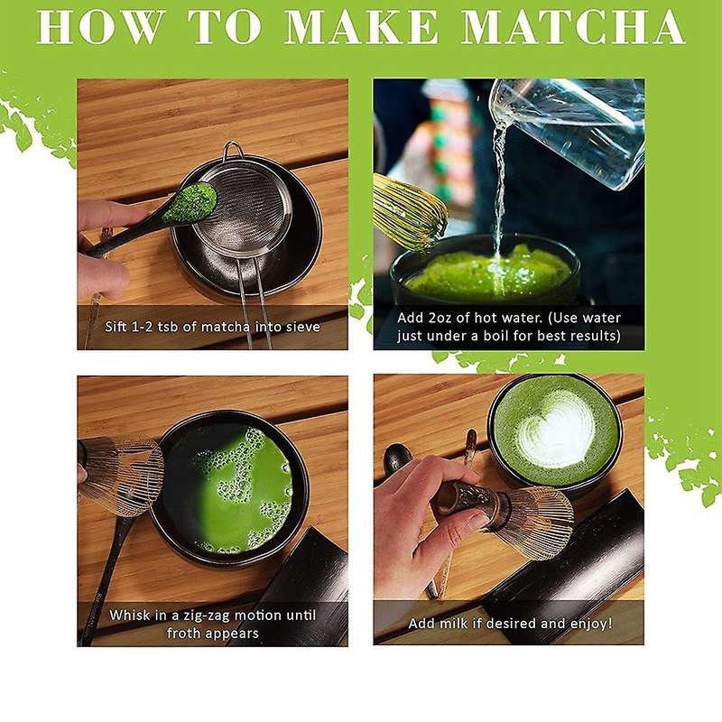 Matcha Tea Whisk Set - Bamboo Whisk and Whisk Holder - Black