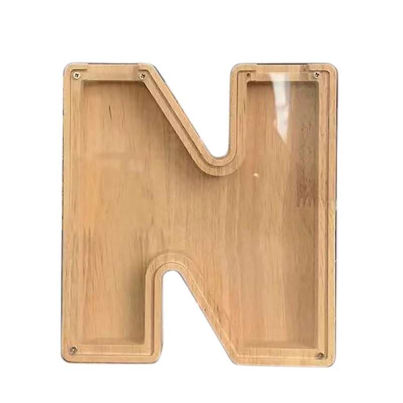 Wooden Piggy Bank Personalized Letters Coin Bank Wooden Money Box - N