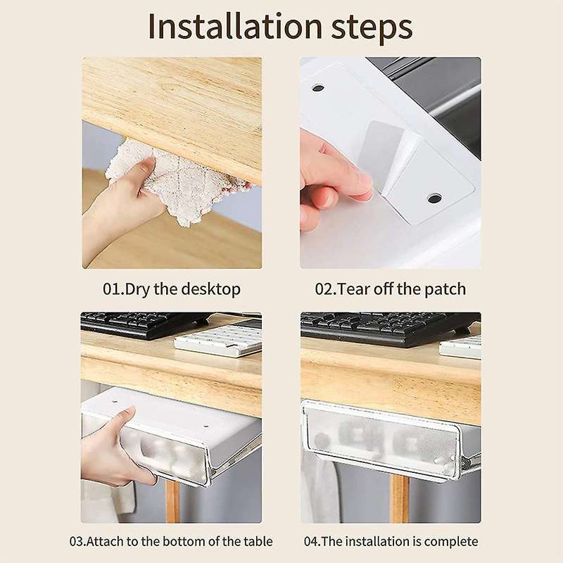 Under Desk Drawer Organizer, Pop-up Under Desk Storage Box(white)
