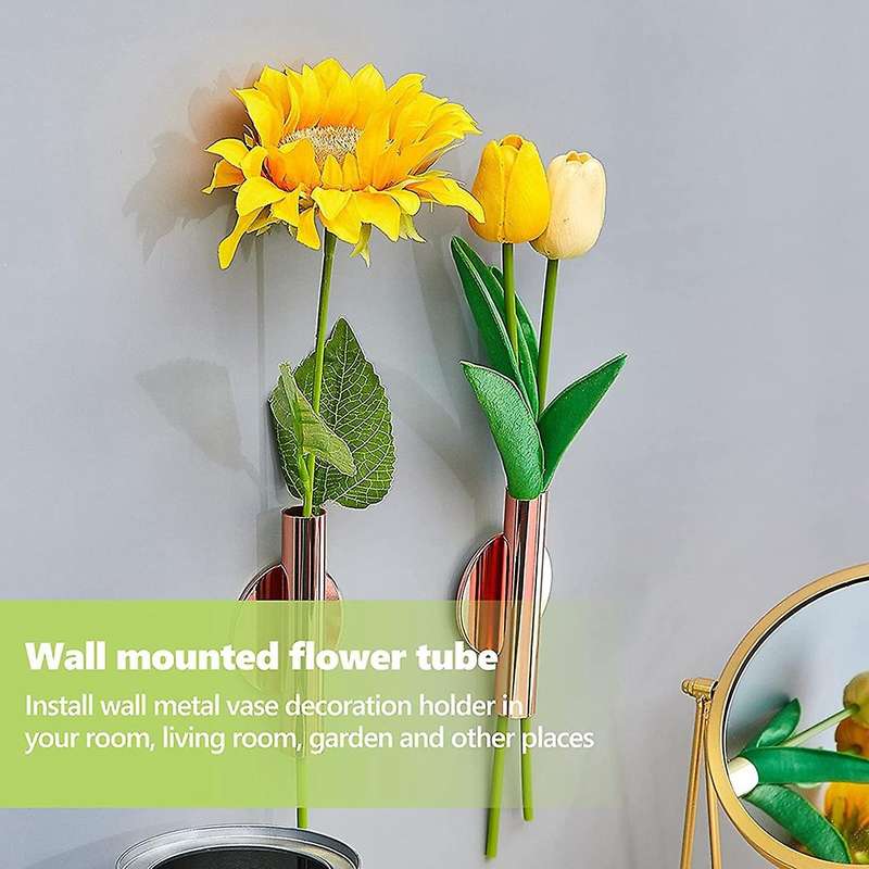 4pcs Wall-mounted Flower Tube Wall Metal Vase Decoration,rose Gold