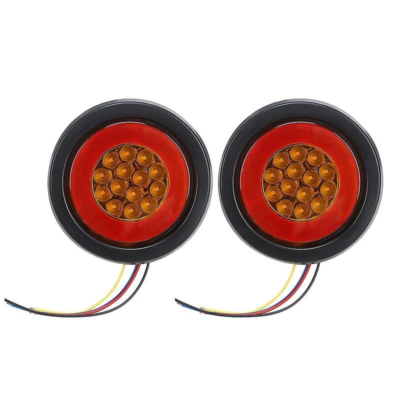 2pcs 12v 32 Led Car Light Guide Round Amber Red Taillights