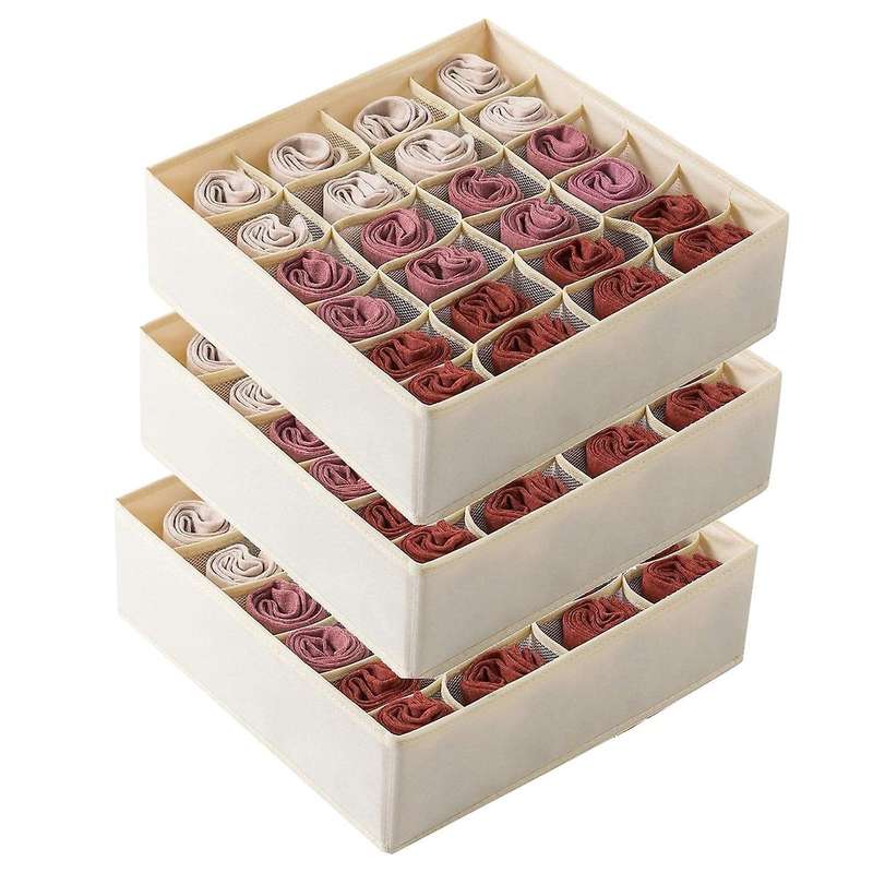 3 Pack Socks Underwear Drawer Organizer Divider, 24 Cell Collapsible