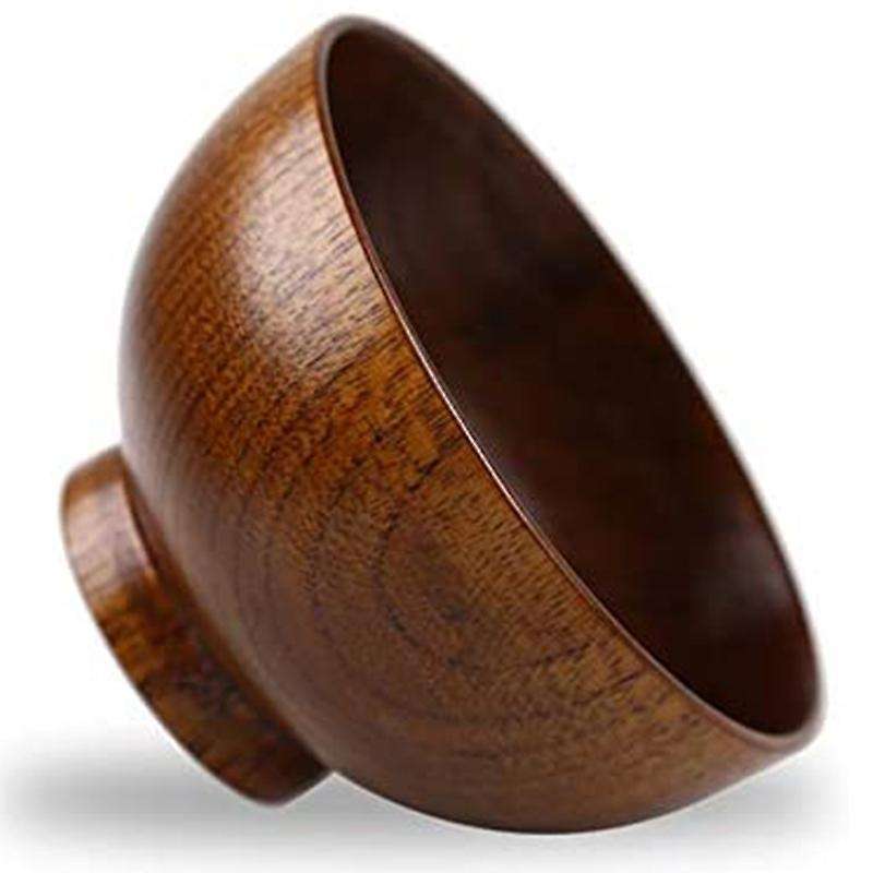 Wood Bowl Japanese Style Tableware for Rice, Soup, Coffee, Tea,4 Pcs