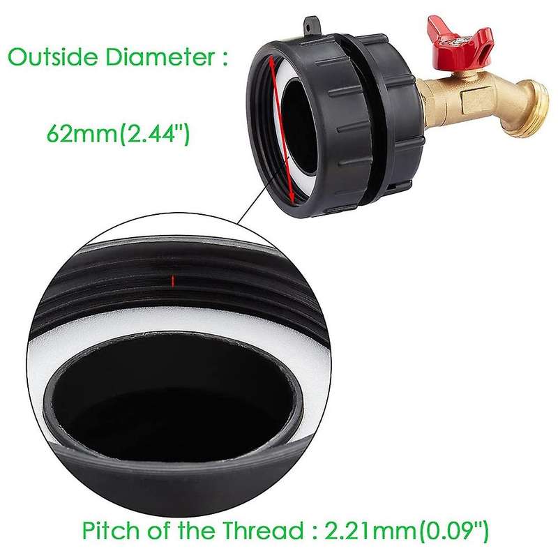 275-330 Gallon Ibc Adapter 2 Inch Fine Thread + Hose Faucet Valve