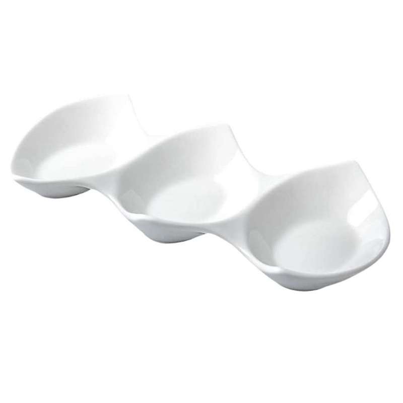 Double-pointed Triple Bowl Ceramic Snack Bowl Hotel Restaurant White
