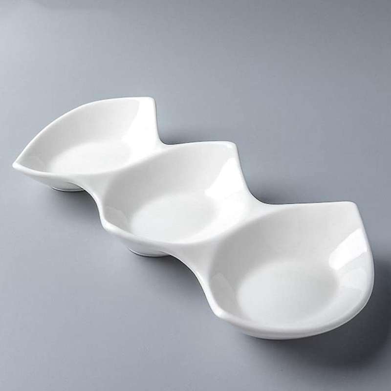 Double-pointed Triple Bowl Ceramic Snack Bowl Hotel Restaurant White