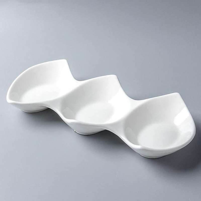 Double-pointed Triple Bowl Ceramic Snack Bowl Hotel Restaurant White