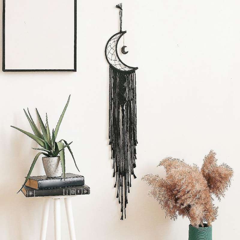 Macrame Woven Wall Hanging Moon Dream Catcher - Home Wall Art Decor