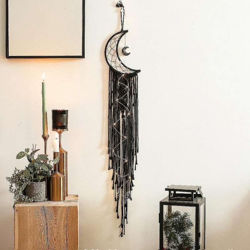 Macrame Woven Wall Hanging Moon Dream Catcher - Home Wall Art Decor