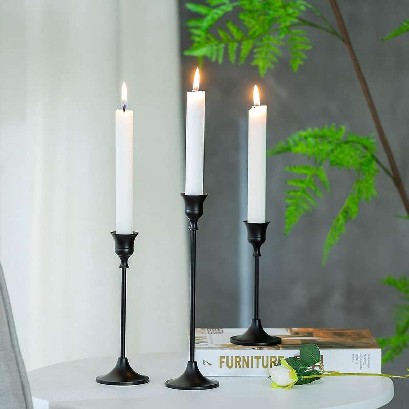 Black Candlestick Set Of 3 for Fireplace Dining Table Home Decoration