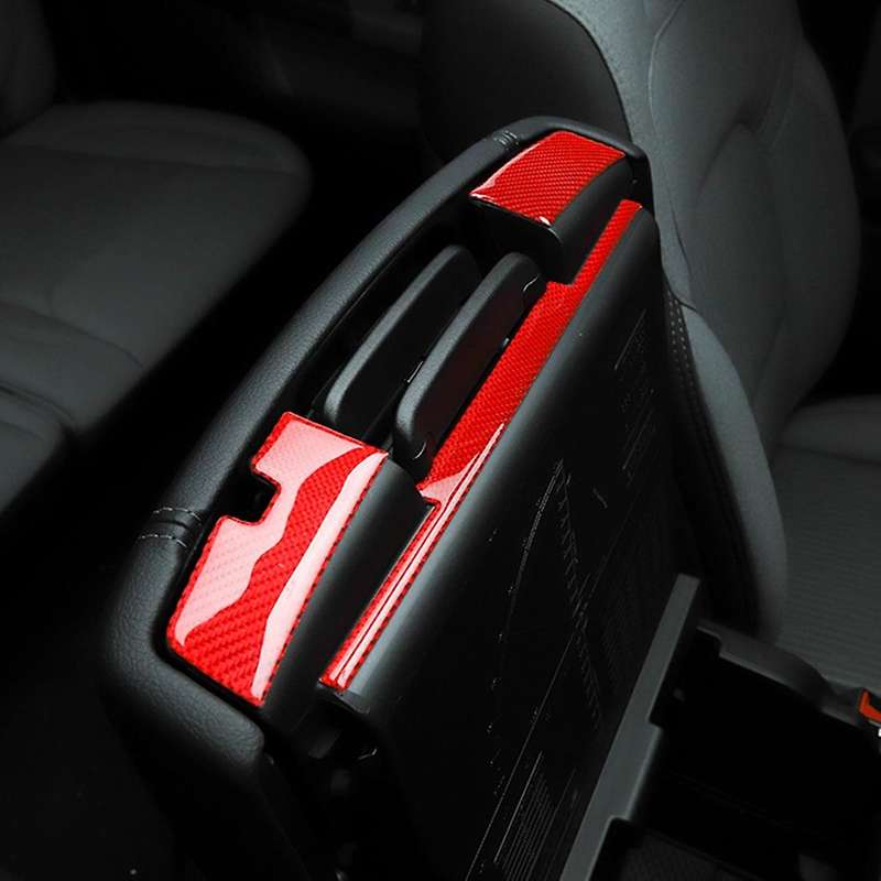 Car Armrest Box Switch Decoration Cover Trim, Red Carbon Fiber