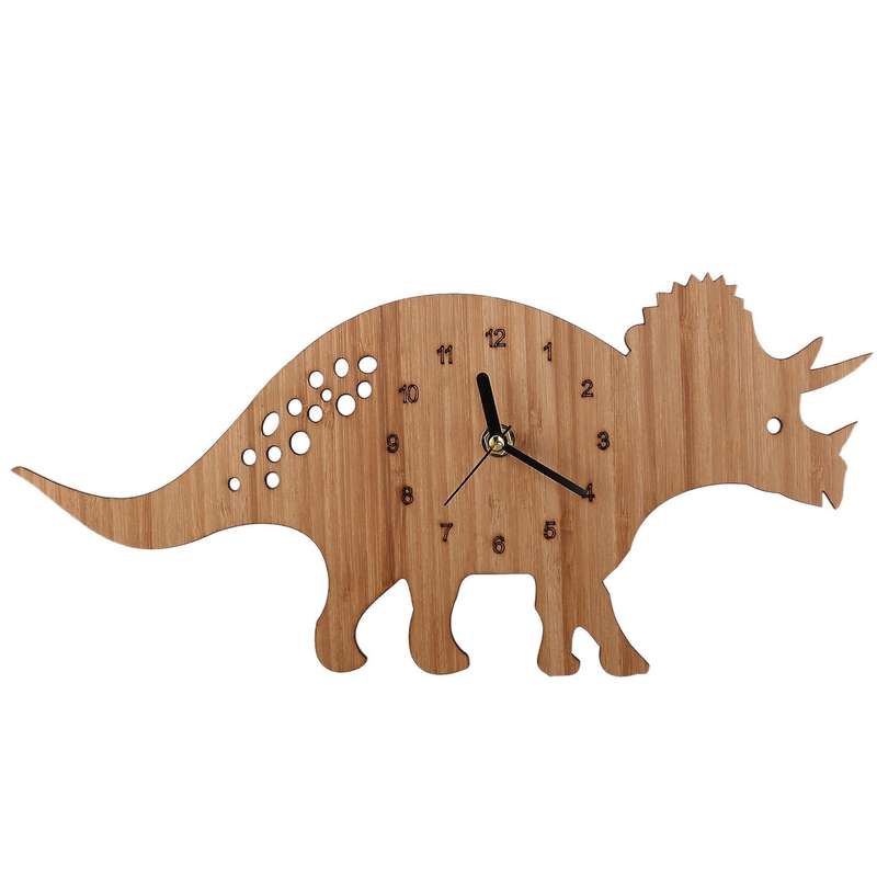 Bamboo Wood Cartoon Dinosaur Wall Clock Children's Room Decoration