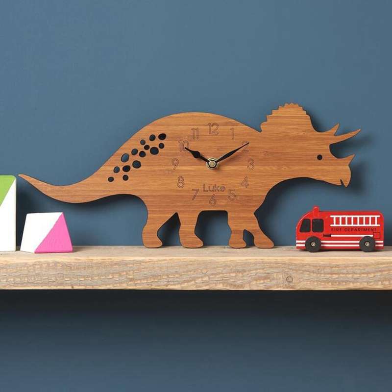 Bamboo Wood Cartoon Dinosaur Wall Clock Children's Room Decoration