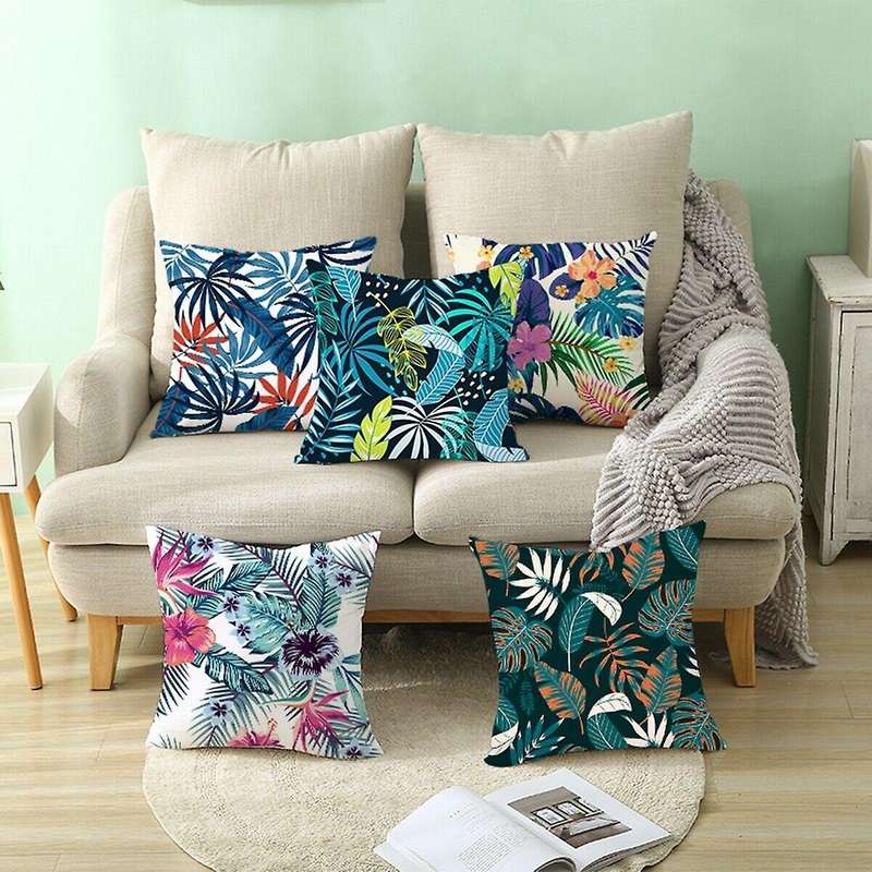 Tropical Plant Green Leaves Cushion Cover Pillow Case 6pcs Pillowcase