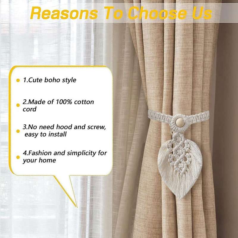 4pcs Rope Leaf Curtain Tie Backs Macrame Holdbacks