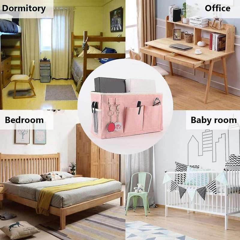 2 Pack Bedside Hanging Storage Bag for Dorm Room to Organize(pink)
