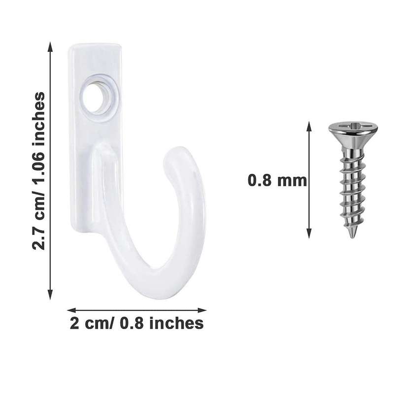 100 Pcs Wall Mounted Single Hook and 110 Pieces Screws (white)