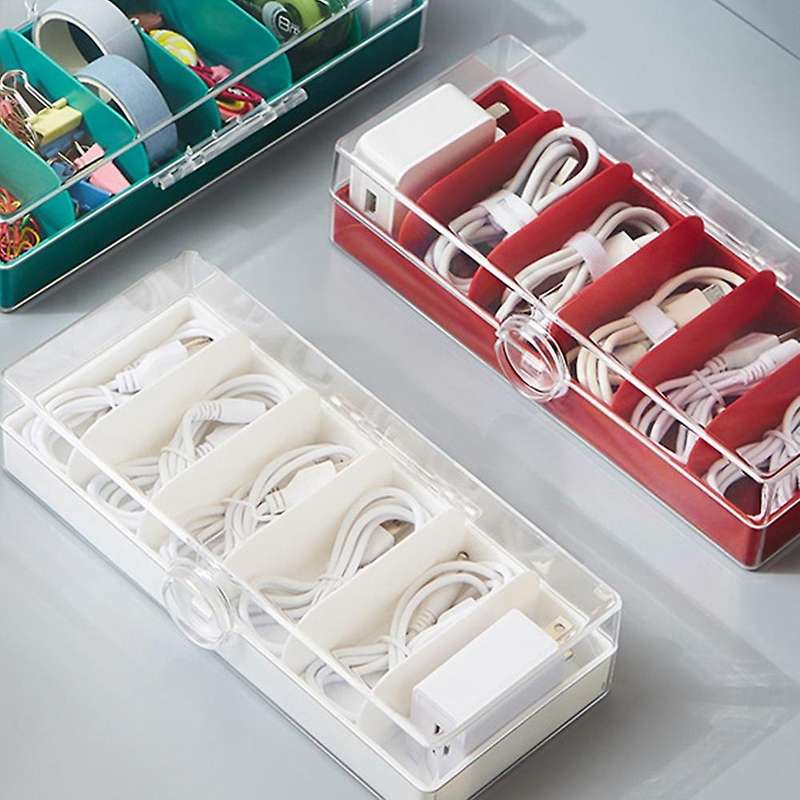 2pcs Transparent Data Cable Storage Box Mobile Phone Charging (green)